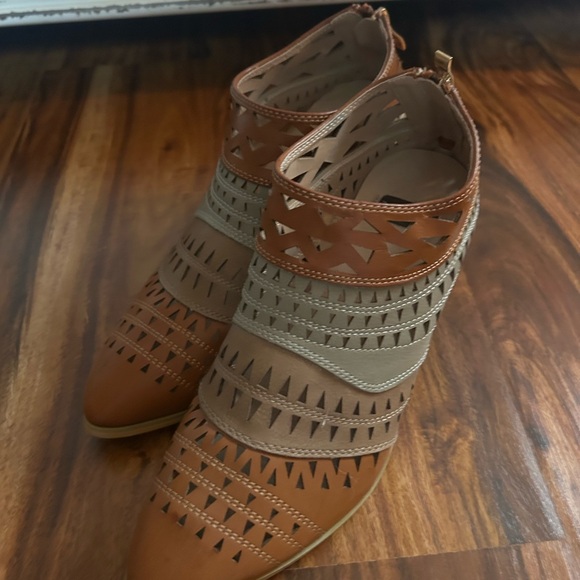 N.Y.L.A. Brown and Tan Cutout Ankle Booties - Picture 2 of 5